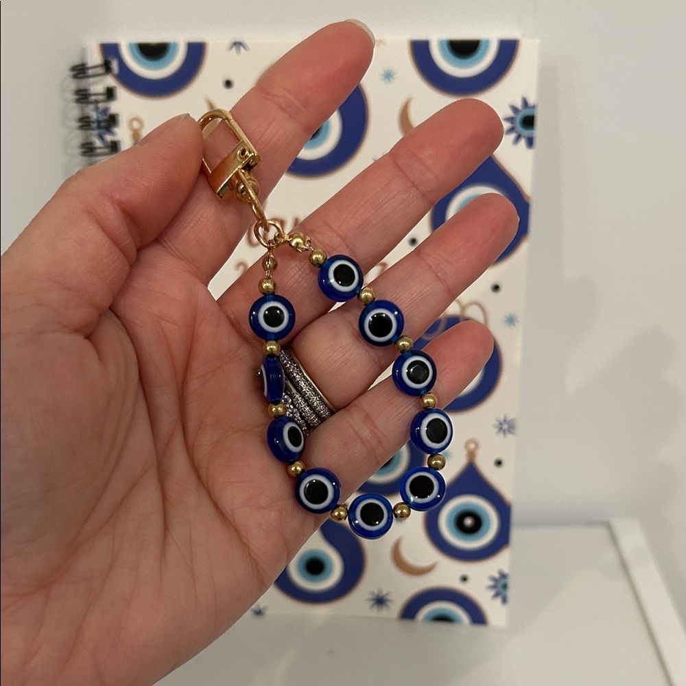 Gold and Blue Evil Eye Keychain Set of 2 - Picture 2 of 4